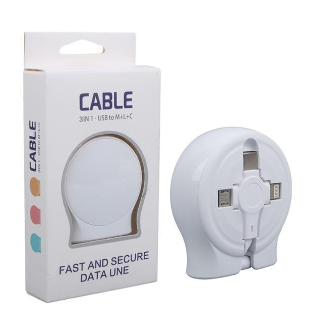 1 Metre Makaralı 3In1 Şarj Kablosu (Lightning - TYPE-C - Micro USB)