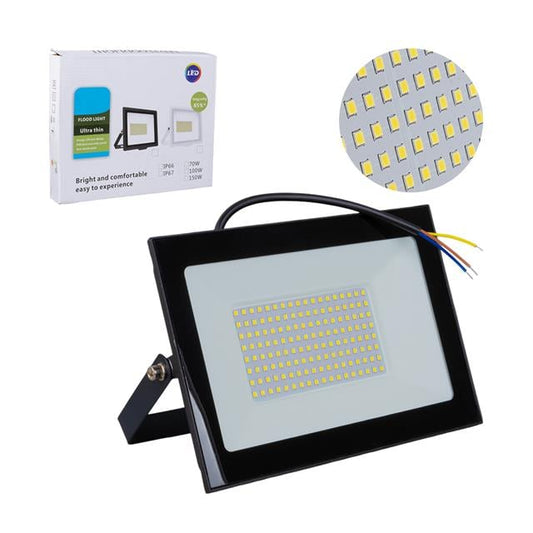 100 Watt - 220 Volt 6500K IP66 150* Işık Açısı Siyah Slim Kasa Beyaz Led Projektör