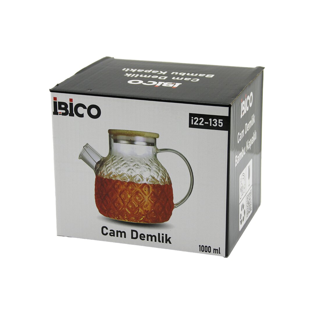 1000ML ABARTMA DESEN CAM DEMLİK BAMBU DIŞ YÜZEY - METAL İÇ YÜZEY - SİLİKON CONTALI KAPAK