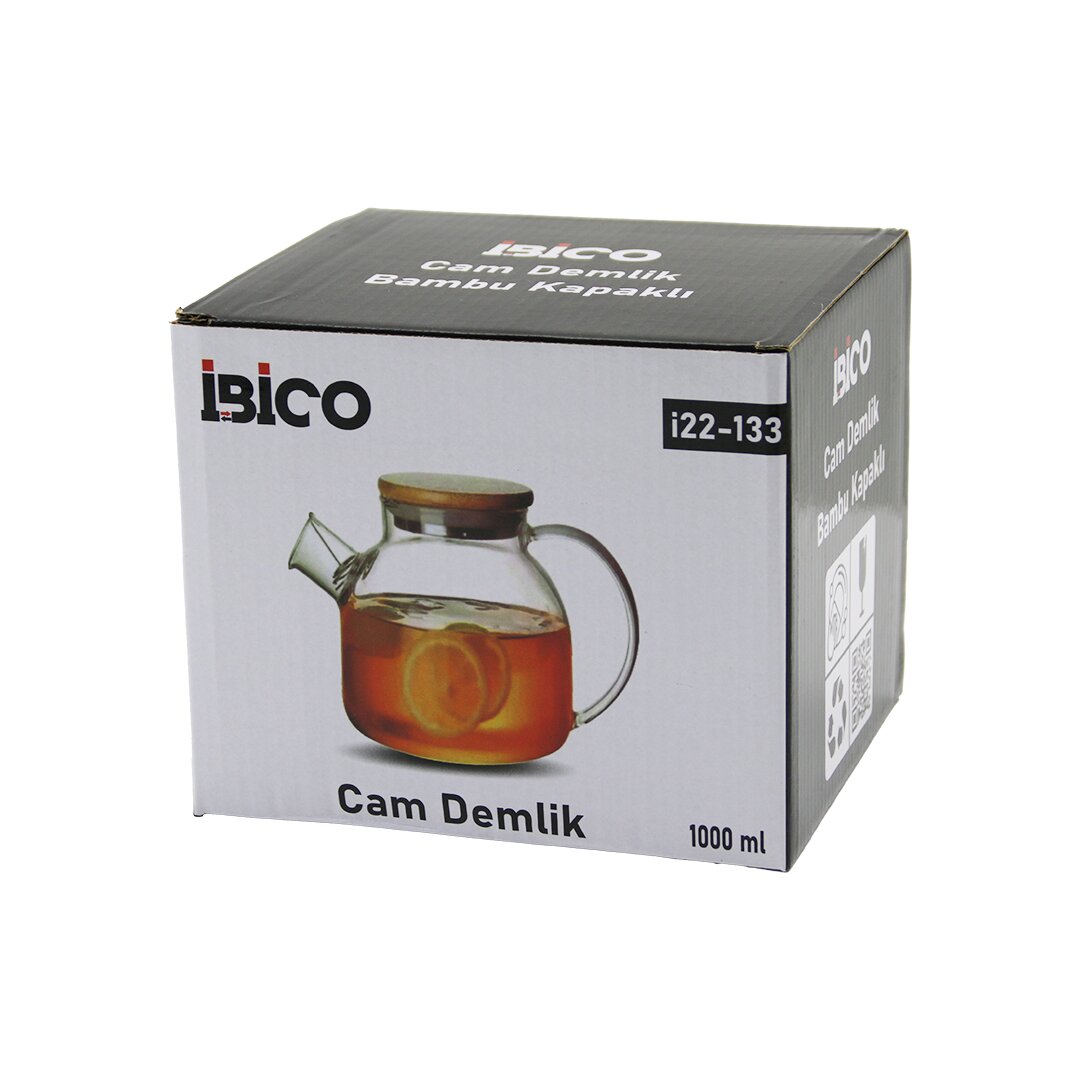 1000ML SADE DÜZ CAM DEMLİK BAMBU DIŞ YÜZEY - METAL İÇ YÜZEY - SİLİKON CONTALI KAPAK