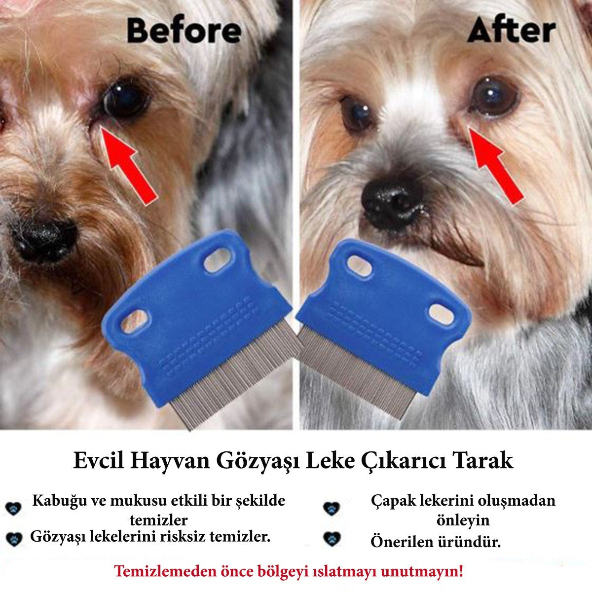 Evcil Hayvan Kedi Köpek Pire Tarağı ve Köpek Gözyaşı Lekesi Tarağı