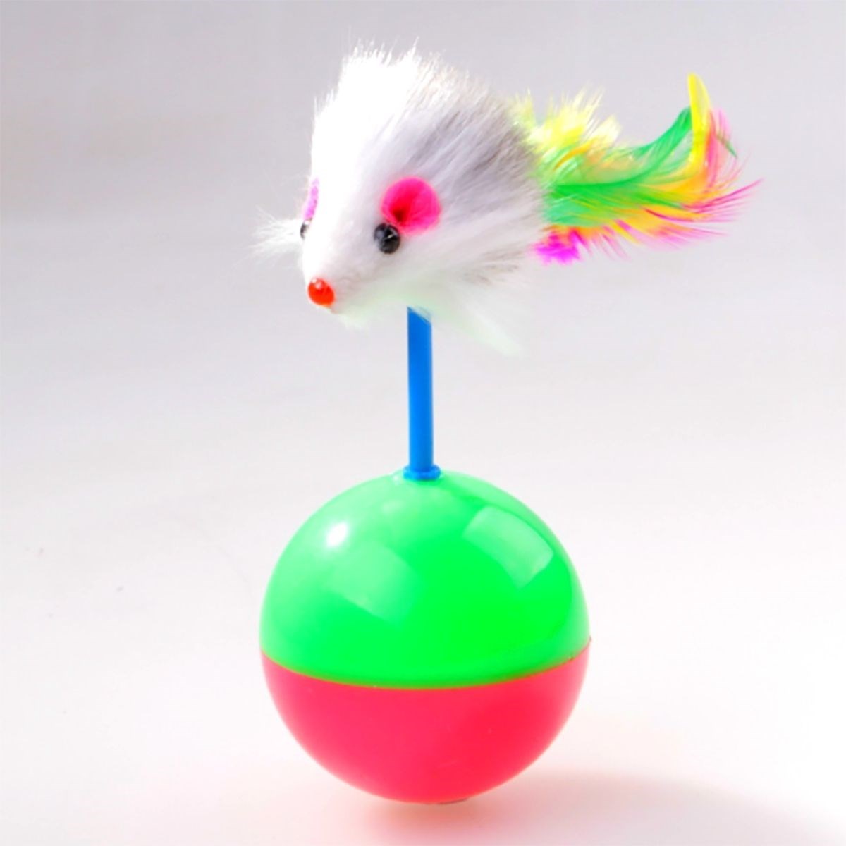 Kedi Oyun Topu Tüylü Fareli Hacı Yatmaz Eğitici Yavru Kedi Fare Kovalama Oyuncağı