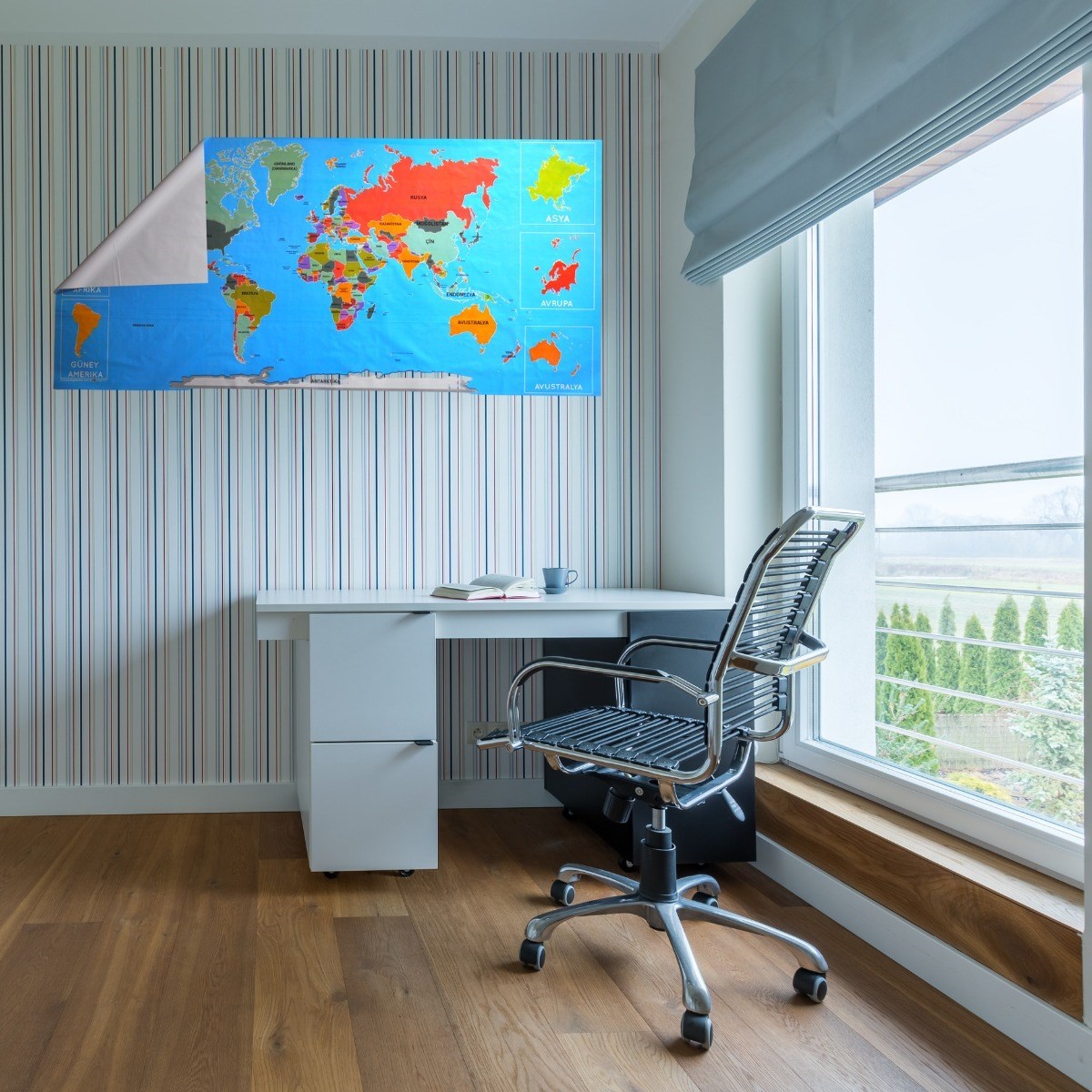 Renkli Atlas Dünya Haritası Manyetik Yapıştırıcı Gerektirmeyen Duvar Stickerı 118 CM * 56 CM