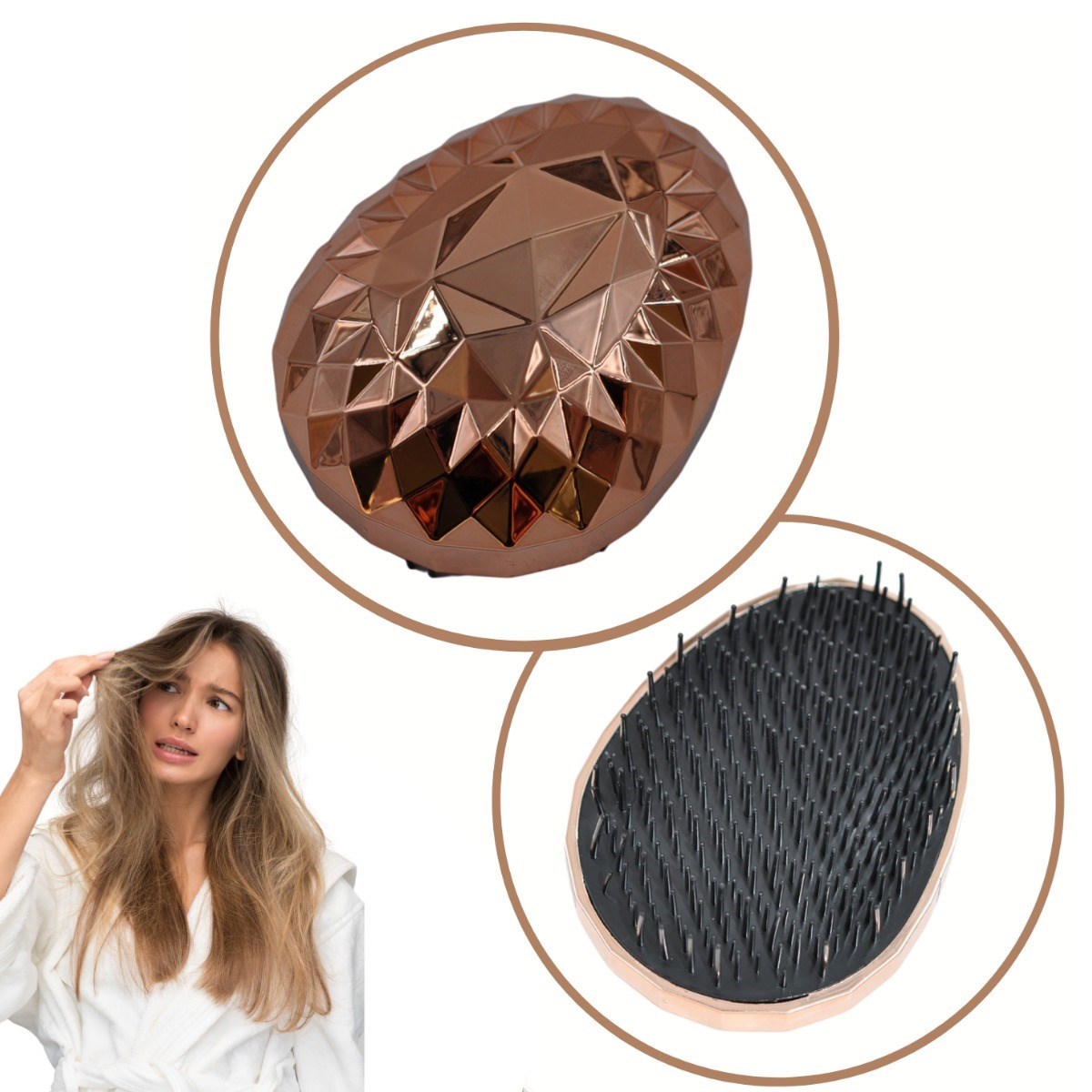 Rose Gold Saç Düzleştirici Tarak Geniş Aralıklı Her Saç Tipine Uygun Fırçalı Saç Düzleştirici
