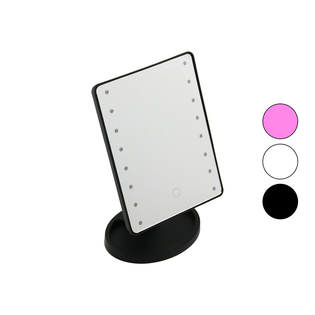 16 LEDLİ - PİLLİ MAKYAJ AYNASI 360 DERECE DÖNEBİLEN TAKILIK SEPETLİ AYAK RENKLİ PLS. 16.5X21.5CM
