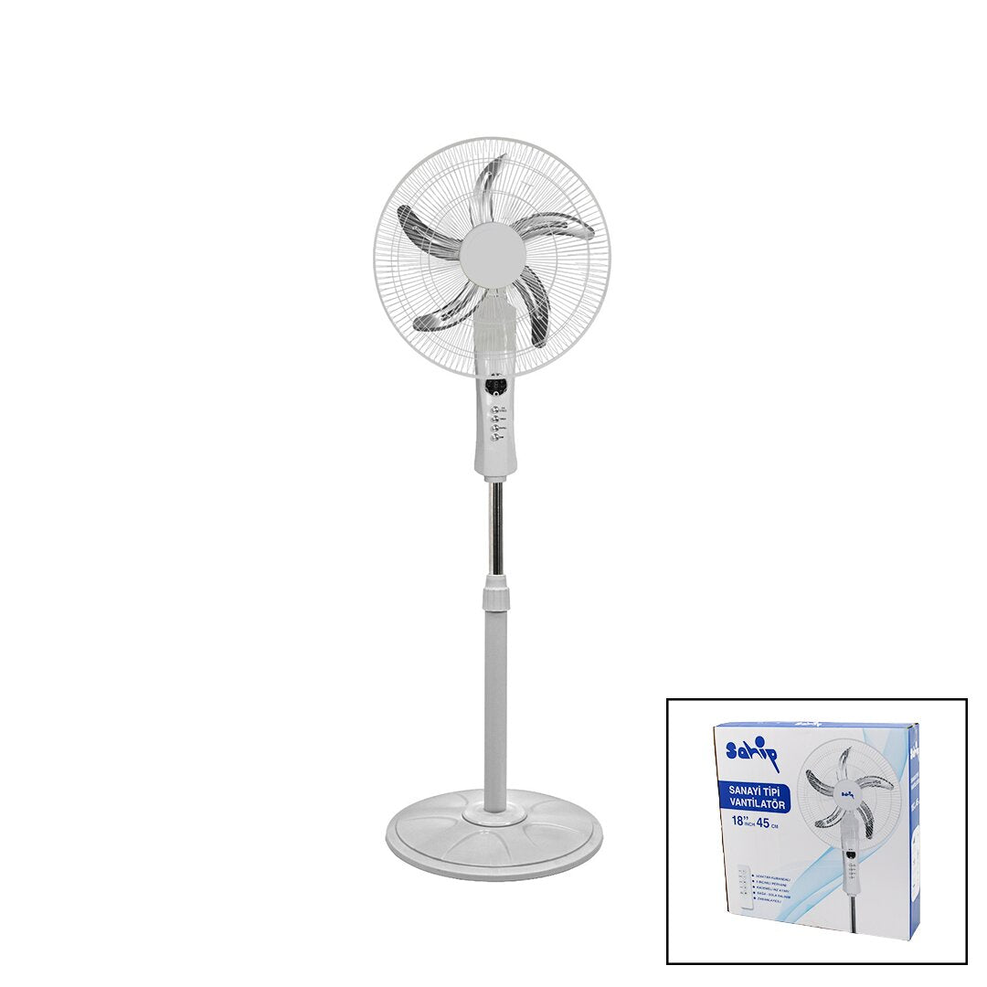 18 İNC 45 CM KUMANDALI SANAYİ TİPİ AYAKLI VANTİLATÖR 5-METAL PERVANE 3-KADEME HIZ 65W Y:137CM