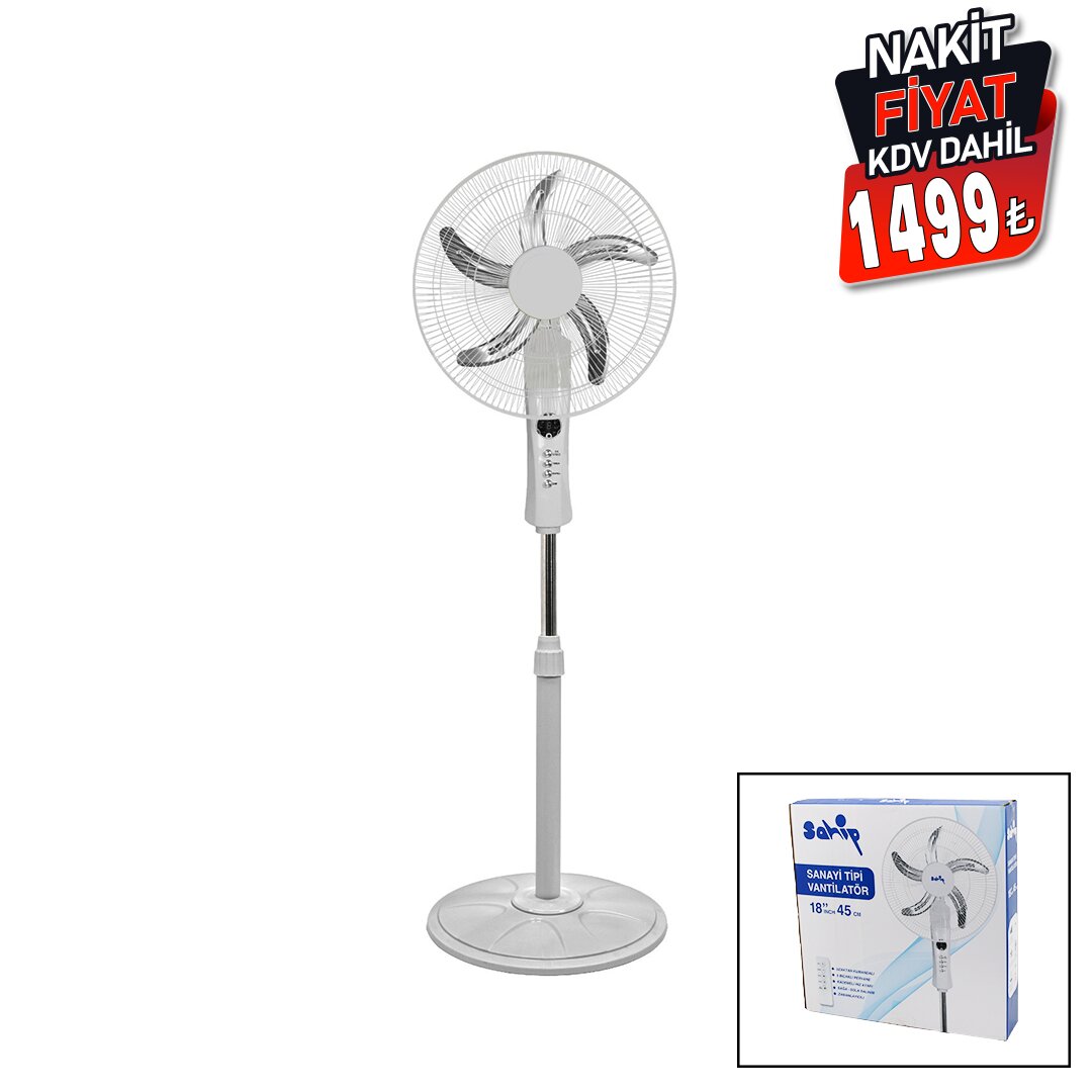 18 İNC 45 CM KUMANDALI SANAYİ TİPİ AYAKLI VANTİLATÖR 5-METAL PERVANE 3-KADEME HIZ 65W Y:137CM