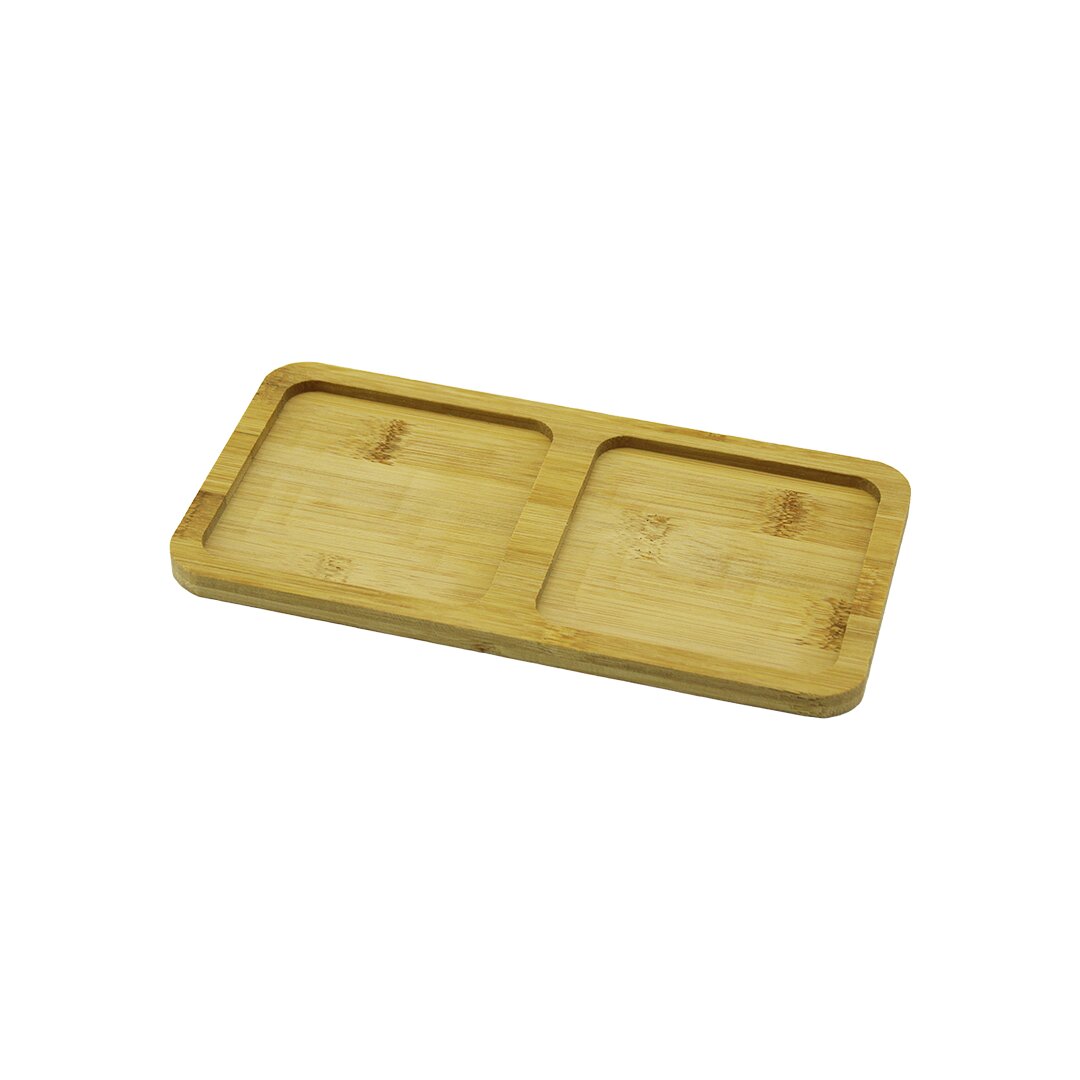 2 BÖLMELİ DİKDÖRTGEN AHŞAP BAMBU YAĞDANLIK ALTLIK MİNİ TEPSİ 20X10X0.8CM
