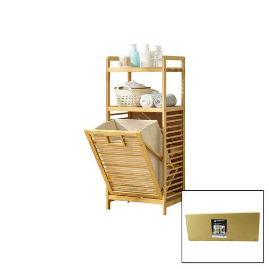 2 RAFLI - AHŞAP BAMBU KİRLİ ÇAMAŞIR ÇEK AÇ SEPETİ SPT=40X30X53CM RAF=31CM+53+11=Y=95CM