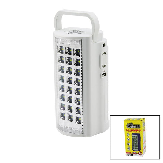 24 LEDFİŞ ŞARJLI - POWERBANKLEDLİ IŞILDAK LAMBA 6V 4.0AH AKÜTAŞIMA KULPLU RD-24