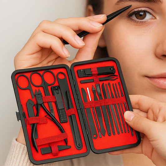 24 Parça Kendiliğinden Deri Çantalı Seyahat Tipi Manikür Pedikür Seti