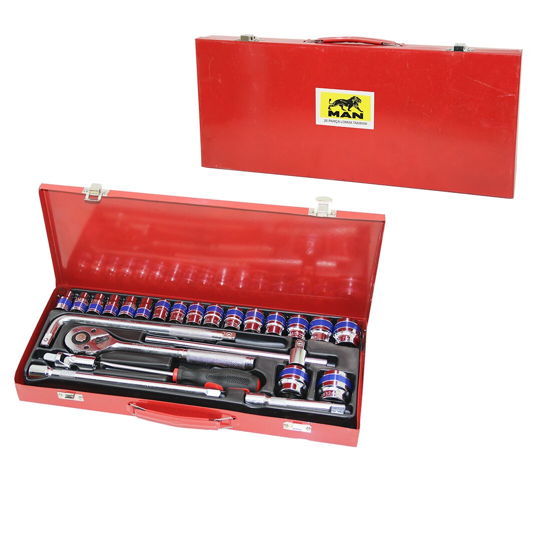 26PCS LOKMA SETİ 8--32MMCIRCIR - -T- - -L- - DÜZ KOLSOKET - ADAPTÖR - EVRENSEL BAĞLANTI - T.VİDAMETAL ÇANTALI