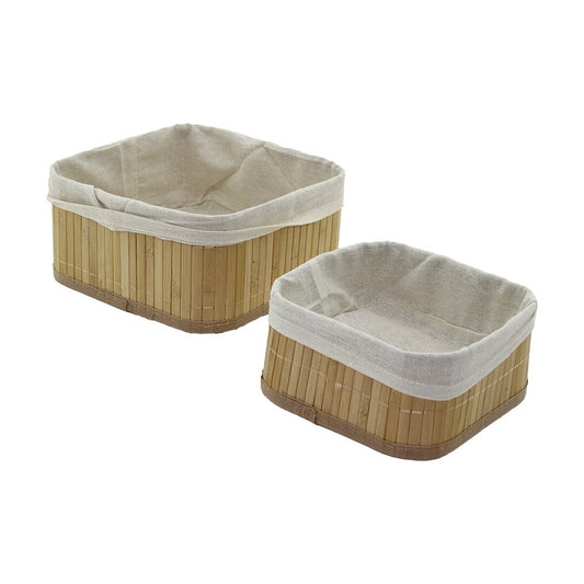 2Lİ KARE BAMBU KENAR ORGANİZER SEPET AHŞAP ALTLIK - BEZLİ 21X21X10CM - 17X17X8CM