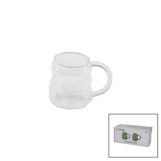 2PCS  ÜZÜM - KABARCIKLI KULPLU CAM BARDAK TERMİSİL - ISIYA DAYANIKLI BOROSİLİKAT350ML
