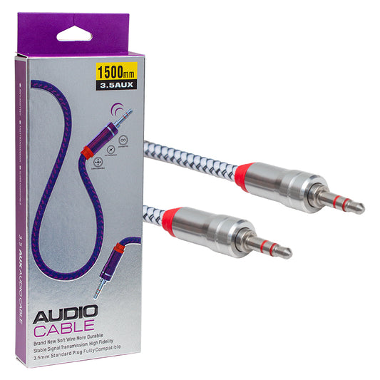3.5 MM STEREO ERKEK/ERKEK METAL BAŞLIK ÖRGÜLÜ AUX STEREO KABLO 1.5 METRE