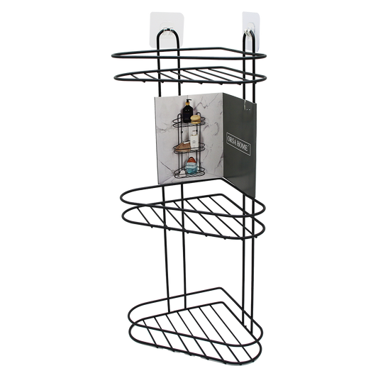 3 KATLI  SİYAH METAL KÖŞE RAFI