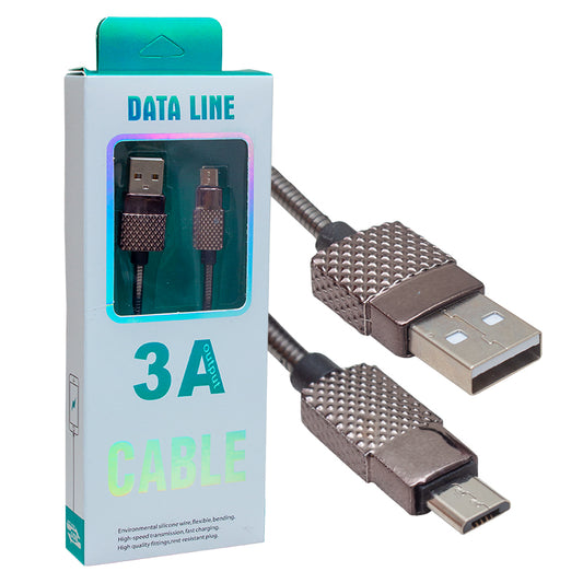 3 AMPER METAL YAYLI MICRO USB DATA VE ŞARJ KABLOSU 1 METRE