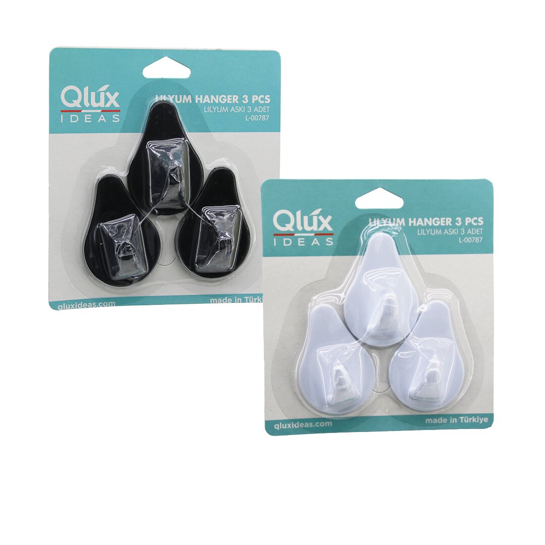 3PCS LILYUM ASKI SİYAH - BEYAZ PLASTİK YAPIŞKANLI MONTAJ