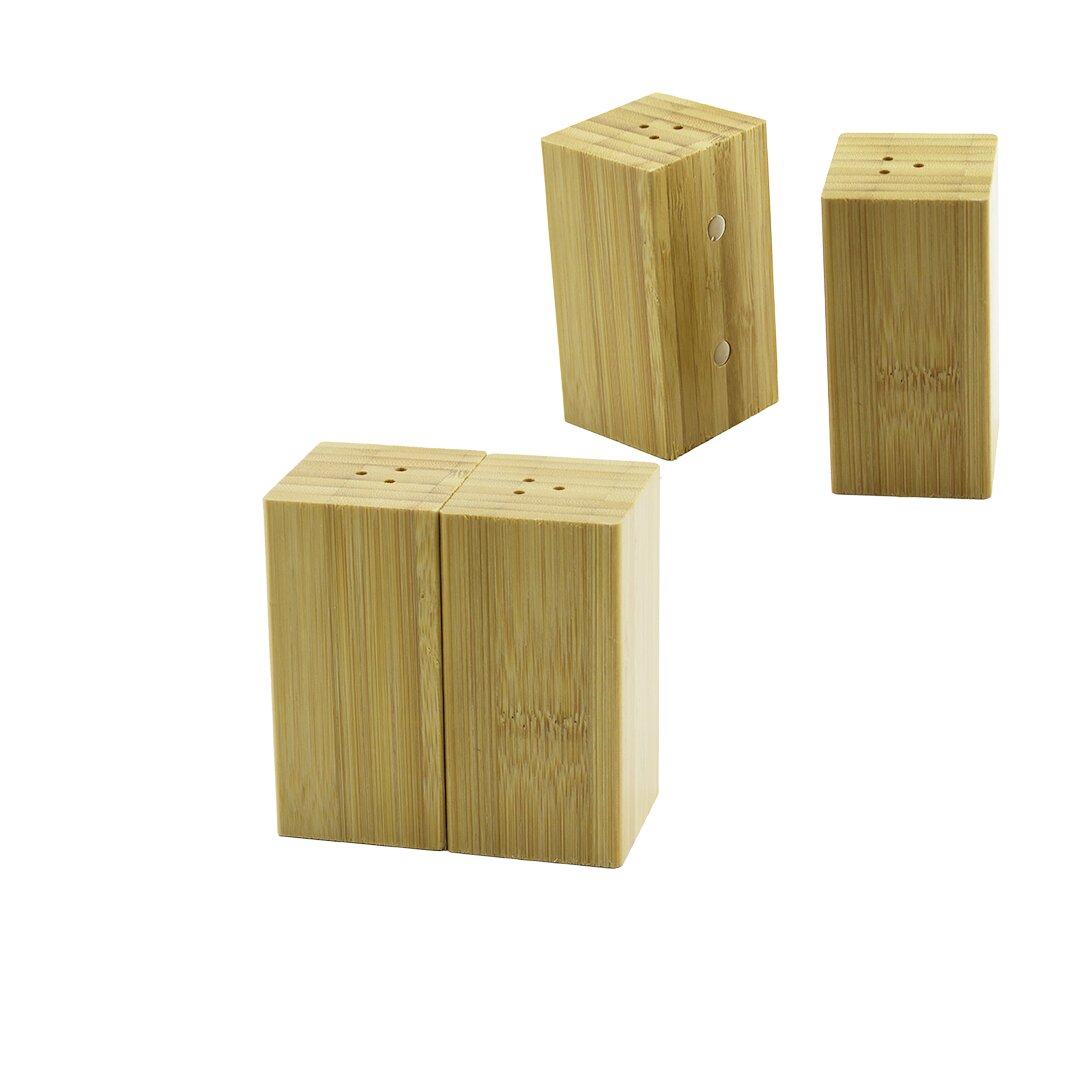 4.5X5CM--Y:9CM 2PCS MIKNATISLI İKİZ AHŞAP BAMBU BAHARATLIK - TUZLUK