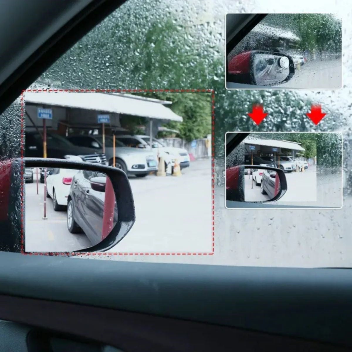 4 Parça Yan Aynalar ve Yan Camlar İçin Araç Ayna Yağmur Kaydırıcı ve Cam Buğu Önleyici Film Seti