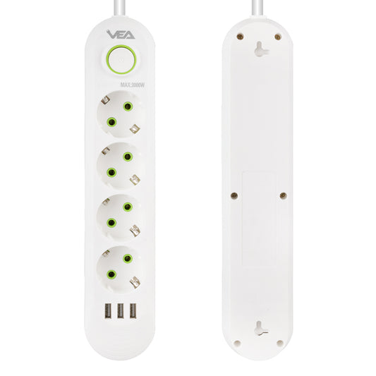 4LÜ 1.5 METRE KABLOLU 3 USBLİ BEYAZ AKIM KORUMALI PRİZ