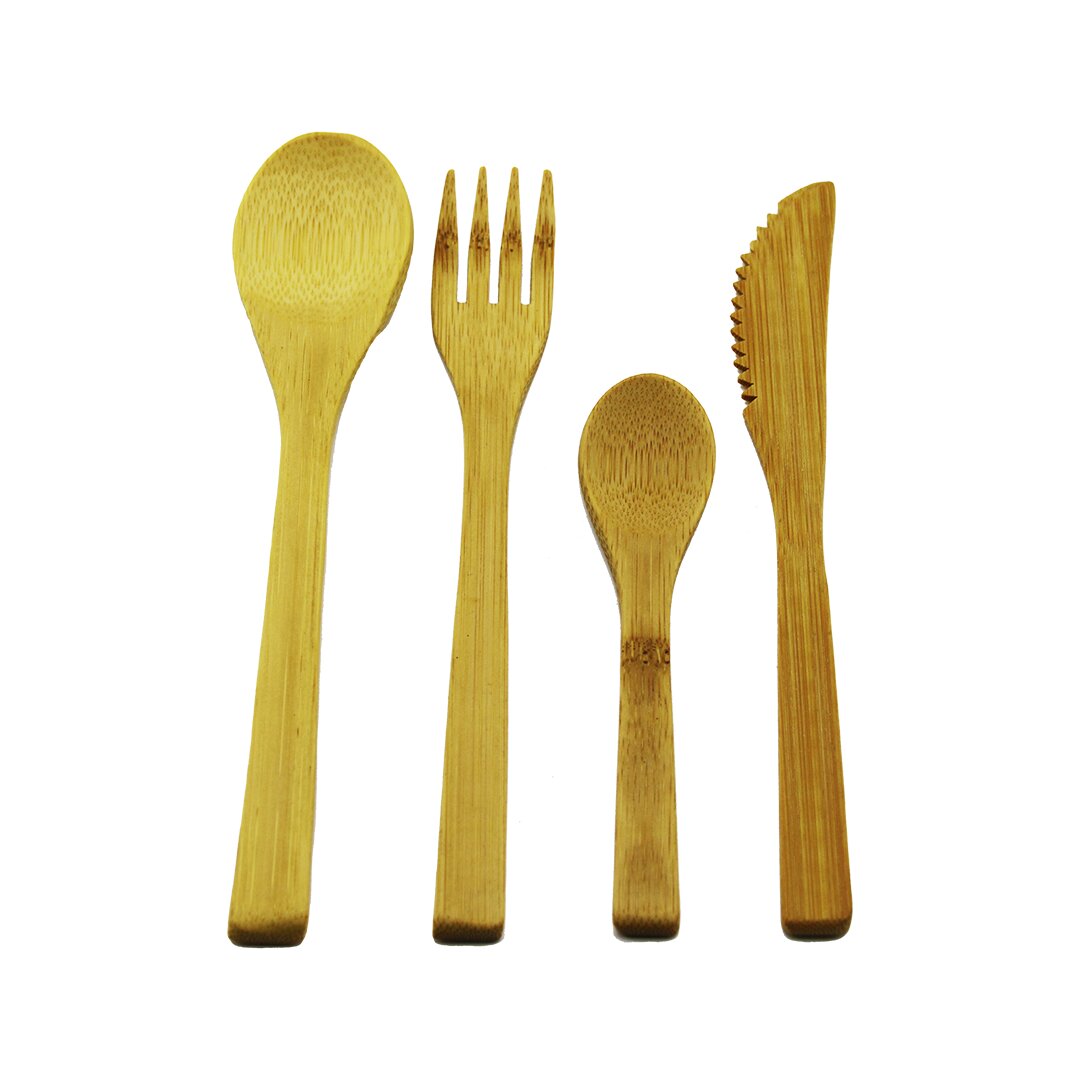 4PCS AHŞAP BAMBU MUTFAK SETİ 2 KAŞIK - ÇATAL - BIÇAK