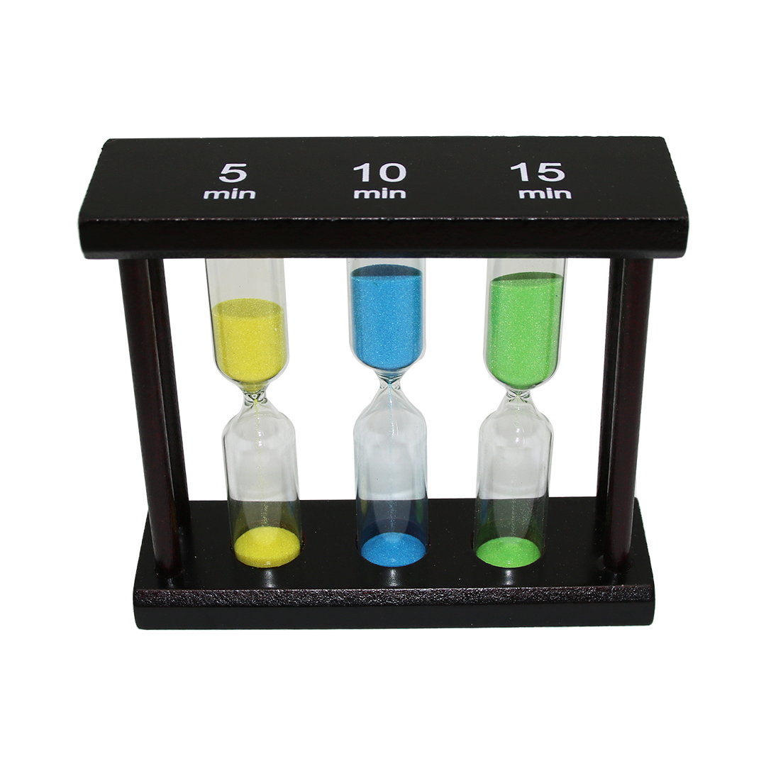 5-10-15 DK 3LÜ CAM KUM SAATİ AHŞAP STANDLI