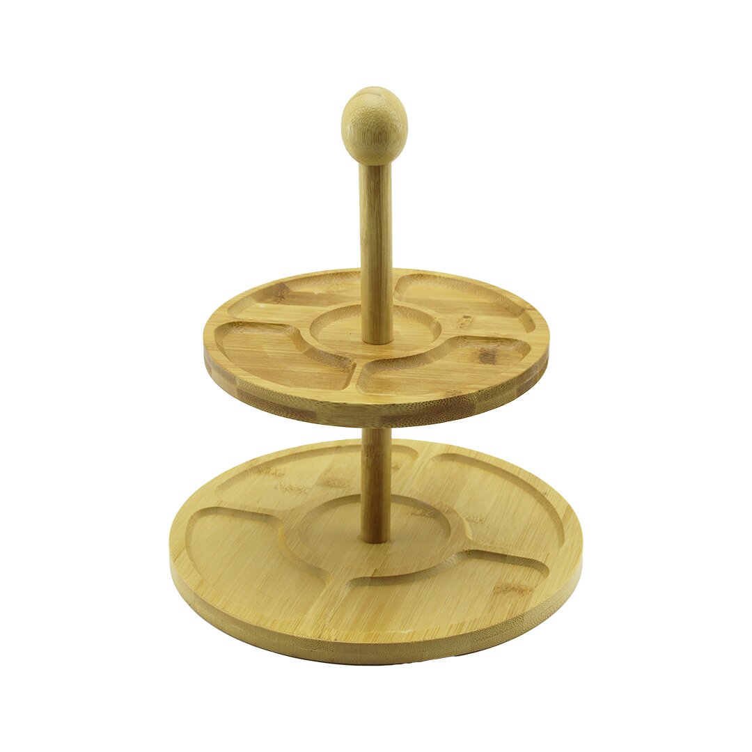 5 BÖLMELİ - YUVARLAK - 2 KATLI AHŞAP BAMBU SUNUMLUK ÇAP: 19.5CM -- 24.5CM