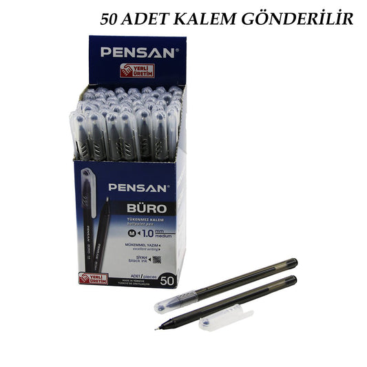 50 ADET PENSAN BÜRO SİYAH TÜKENMEZ KALEM M-MEDİUM - 1.0MM UÇ