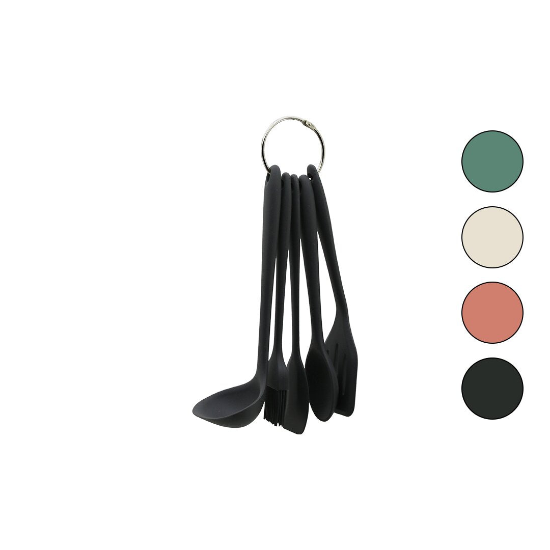 5PCS MİNİ=20-21CM RENKLİ SİLİKON MUTFAK SERVİS SETİ KAŞIK - KEPÇE - YAN - DELİKLİ SPATULA - Y.FIRÇASI