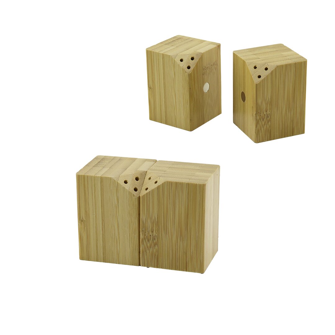 5X5CM--Y:7CM 2PCS MIKNATISLI İKİZ AHŞAP BAMBU BAHARATLIK - TUZLUK