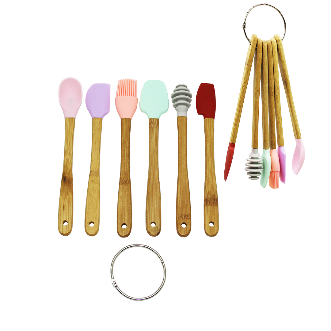 6 PARÇA MiNİ AHŞAP SAPLI SİLİKON MUTFAK SET