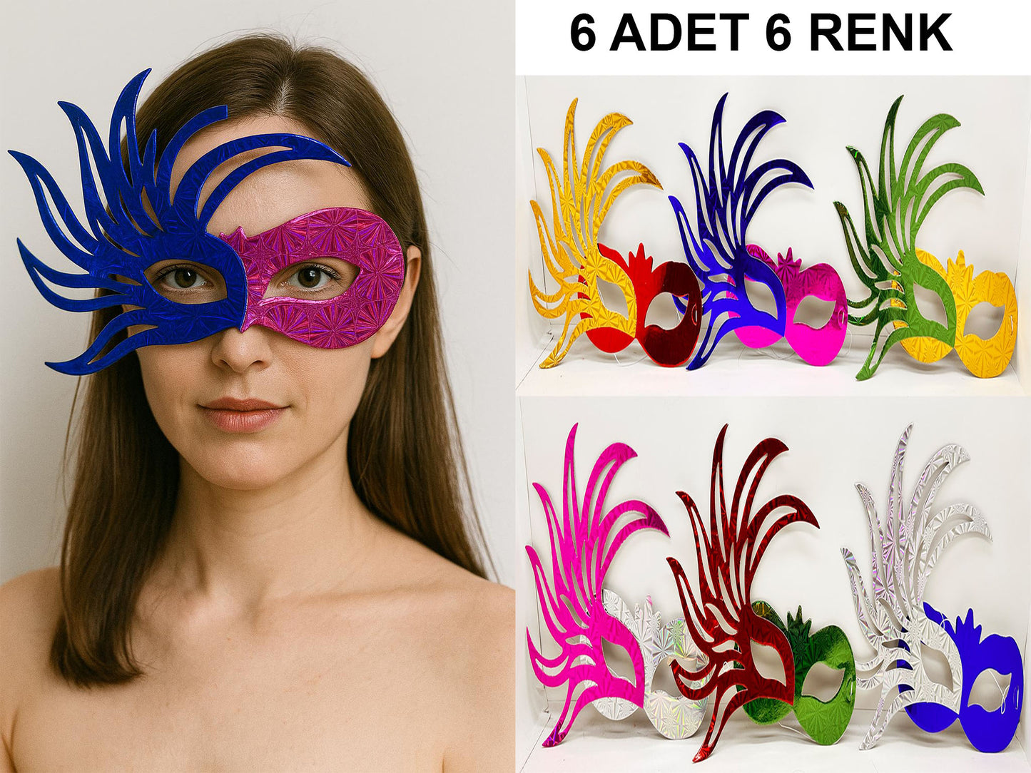 6'lı Renkli Balo Maskesi Seti | Karton & Lastikli (Yetişkin-Çocuk Uyumlu)