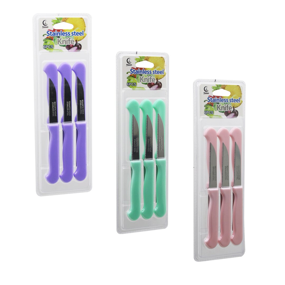 6PCS MEYVE BIÇAK RENKLİ PLASTİK SAPLI VAKUMLU AMBALAJ BRKT-806155