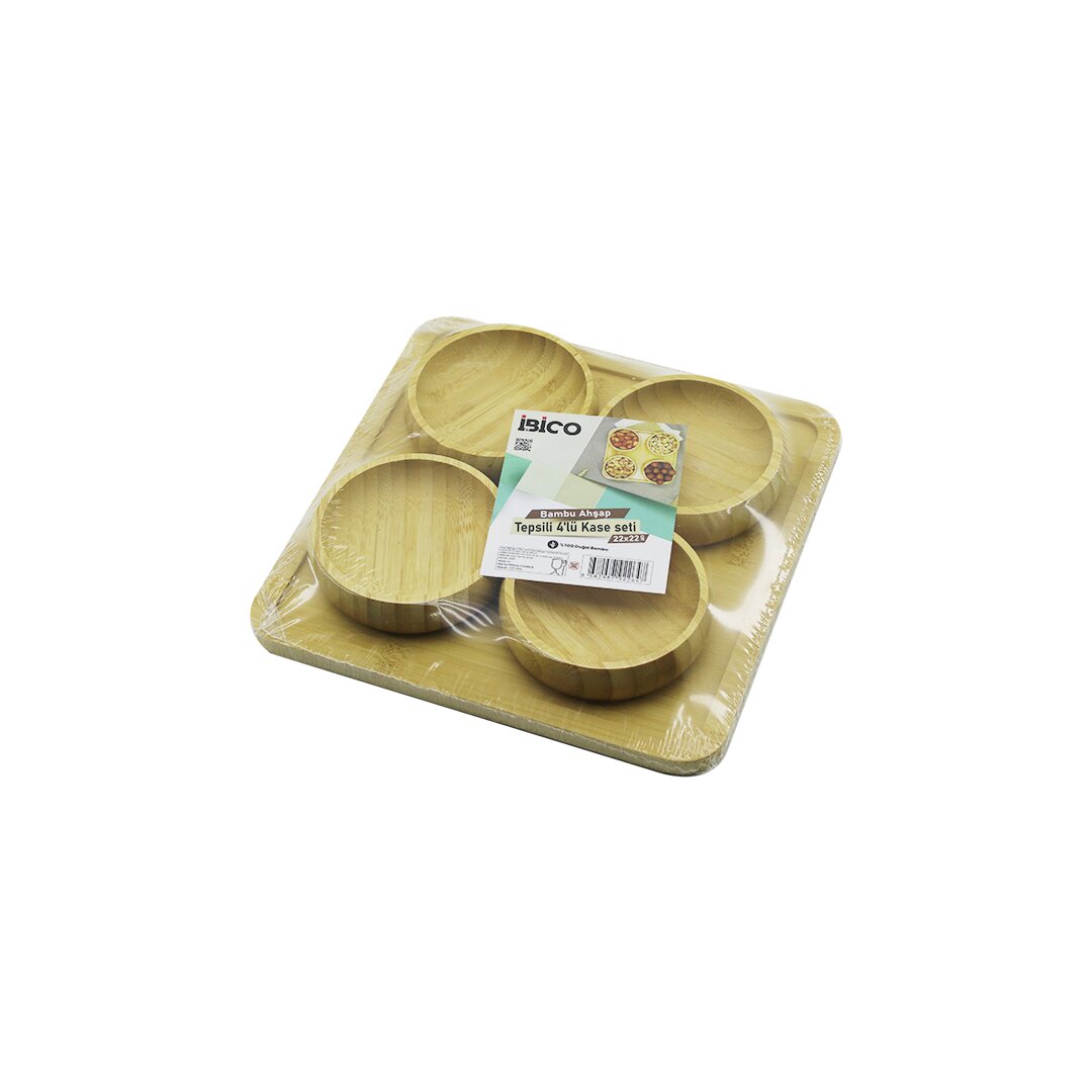 AHŞAP BAMBU 5PCS ÇEREZLİK - LOKUMLUK KASE SETİ 22X22CM