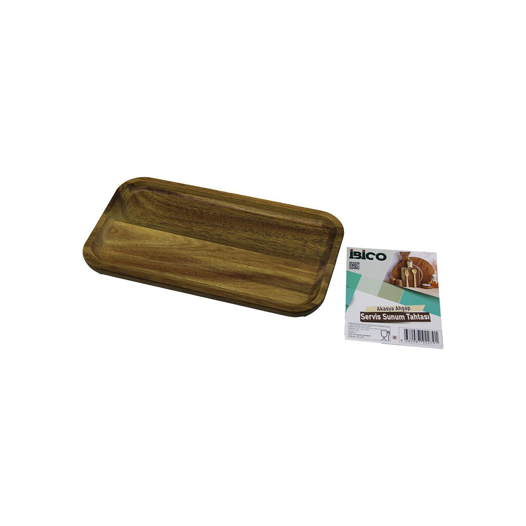 AKASYA DİKDÖRTGEN AHŞAP SERVİS SUNUM TEPSİ - TAHTASI MİNİ TEPSİ 25 X 14 X 1.4CM
