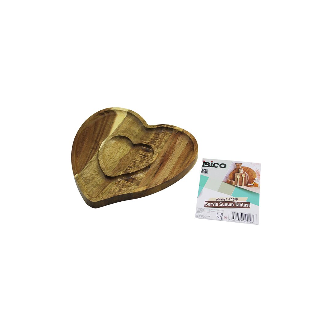 AKASYA KALP MODEL 2 BÖLMELİ=1+1 AHŞAP BAMBU SERVİS SUNUM TEPSİ - TAHTASI 20.5 X 19.5 X 1.4CM