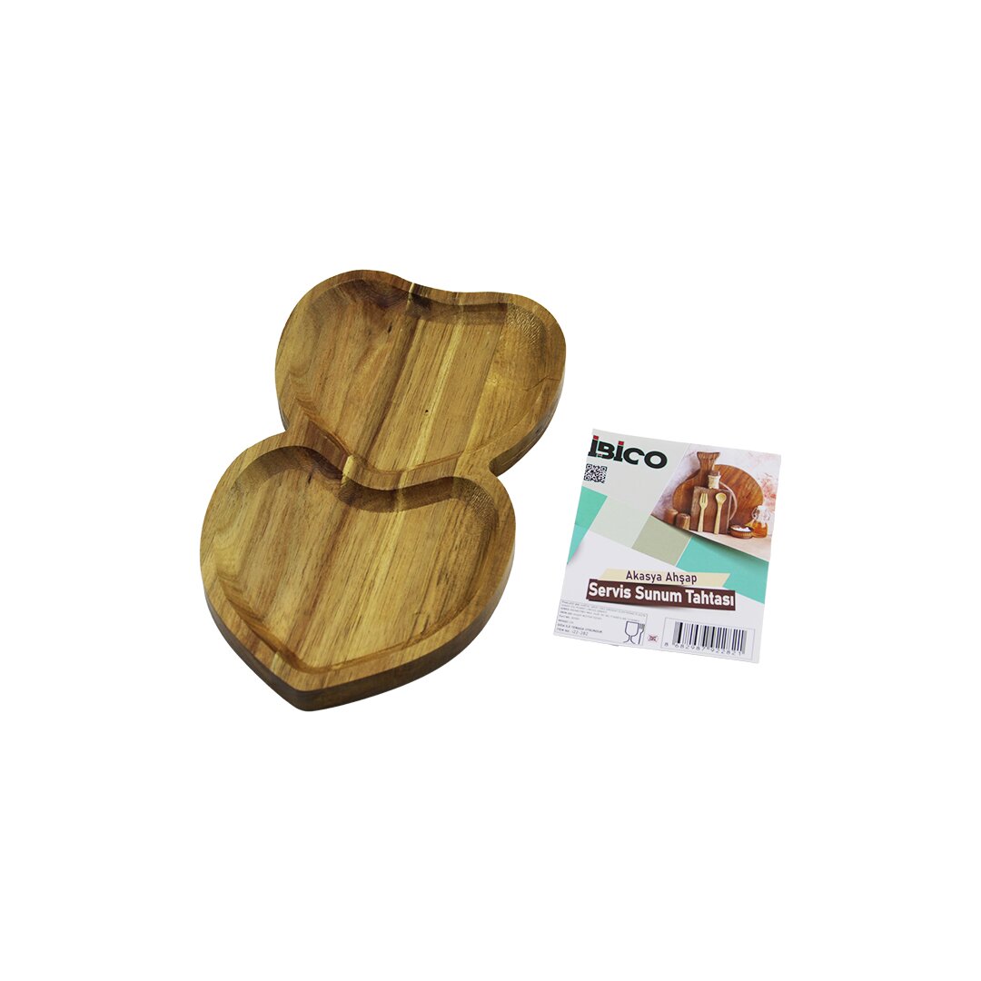 AKASYA KALPLİ 2 BÖLMELİ AHŞAP SERVİS SUNUM TEPSİ - TAHTASI 25 X 14 X 1.4CM