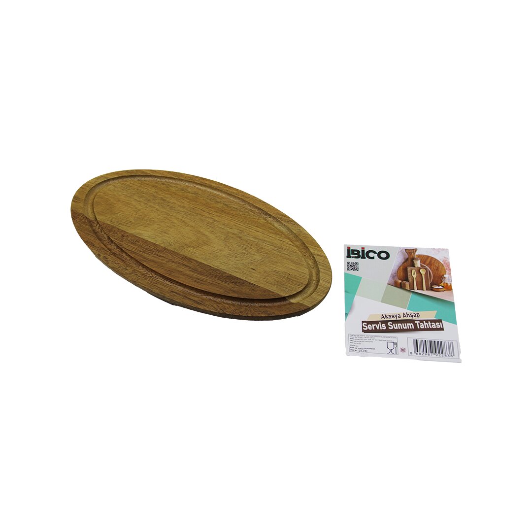 AKASYA OVAL AHŞAP SERVİS SUNUM TEPSİ - TAHTASI MİNİ TEPSİ 25 X 14 X 1.4CM