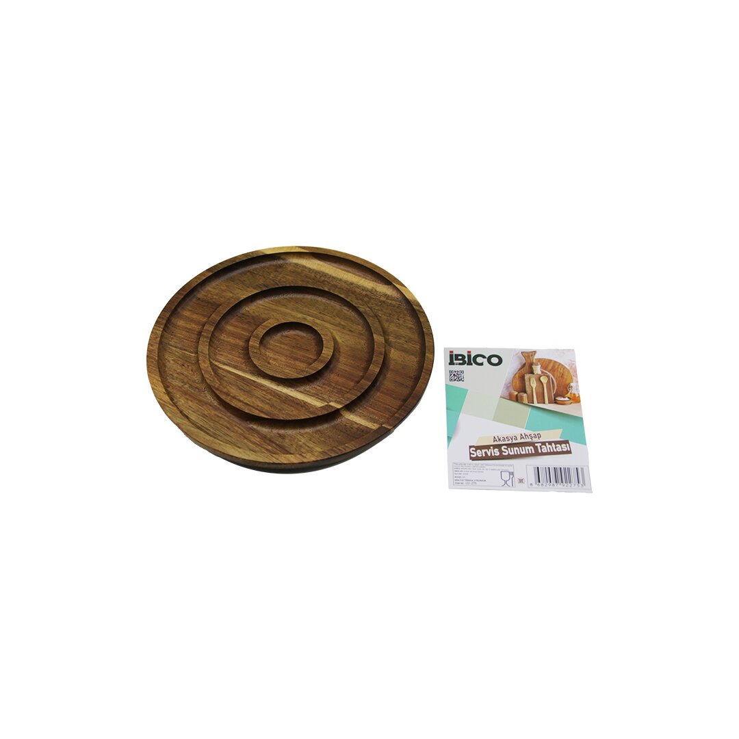 AKASYA YUVARLAK 2 BÖLMELİ=1+1 AHŞAP SERVİS SUNUM TEPSİ - TAHTASI 20 X 1.4CM