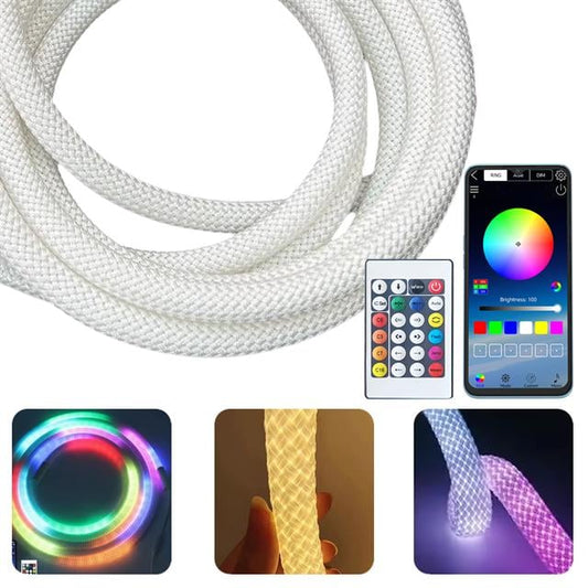Animasyonlu Bluetooth Neon RGB Kumaş Örgülü Hortum Led 5 Metre 201 Modlu