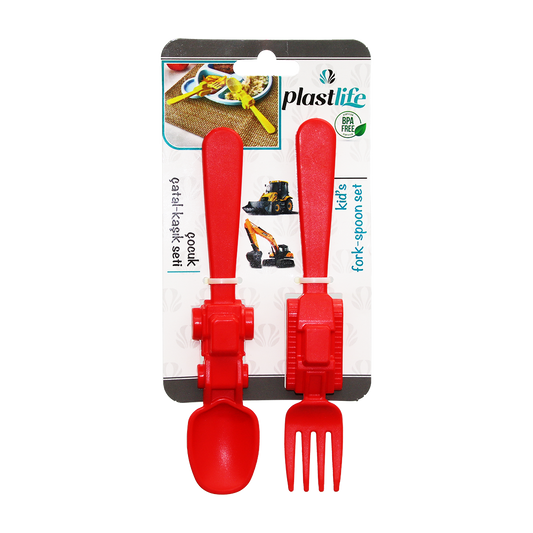 ARAÇ FİGÜRLÜ PLASTİK ÇOCUK ÇATAL - KAŞIK SETİ