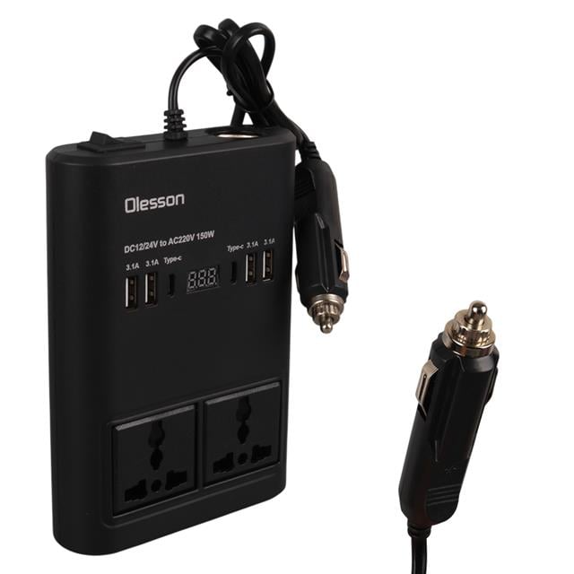 DC 12-24V 150W Oto Araç Power İnverter Ek Çakmak Girişi - 2x TYPE-C - 4x USB - 2x 220V Üniversal Priz