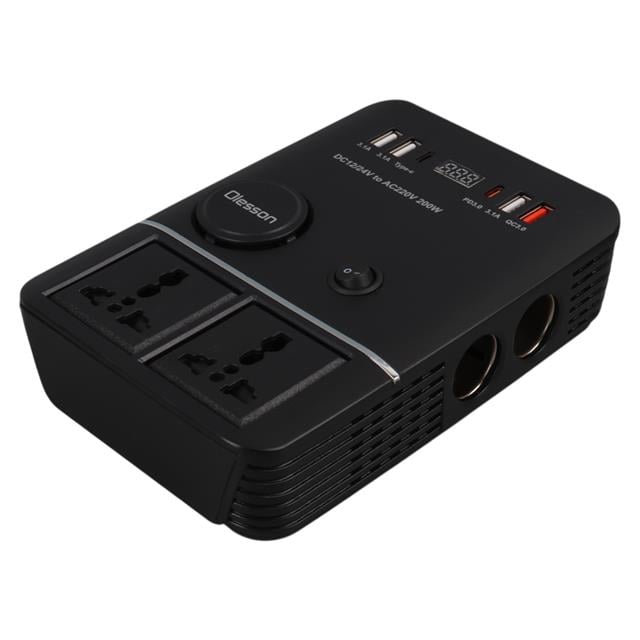 DC 12-24V 200W Oto Araç Power İnverter 2x Çakmak Girişi - 2x TYPE-C - 4x USB - 2x 220V Üniversal Priz