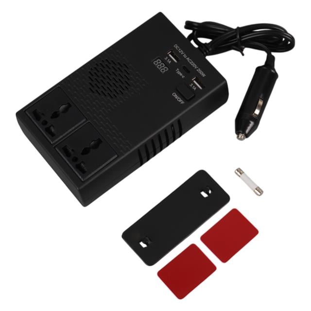 DC 12-24V 200W Oto Araç Power İnverter 1x Çakmak Girişi - 1x TYPE-C - 2x USB - 2x 220V Üniversal Priz