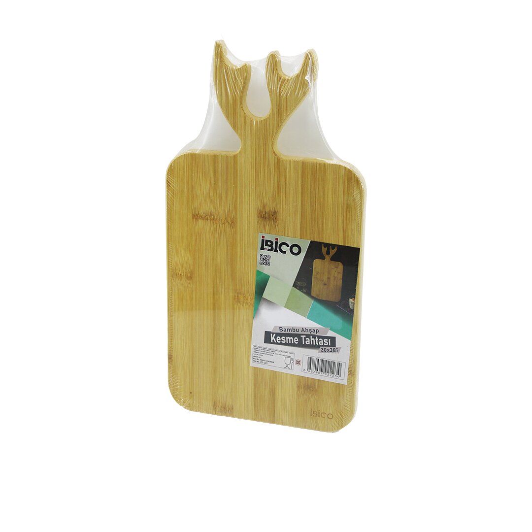 DİKDÖRTGEN=22X38CM AHŞAP BAMBU KESİM PANOSU - KESME TAHTASI GEYİK BOYNUZ FİGÜR SAPLI