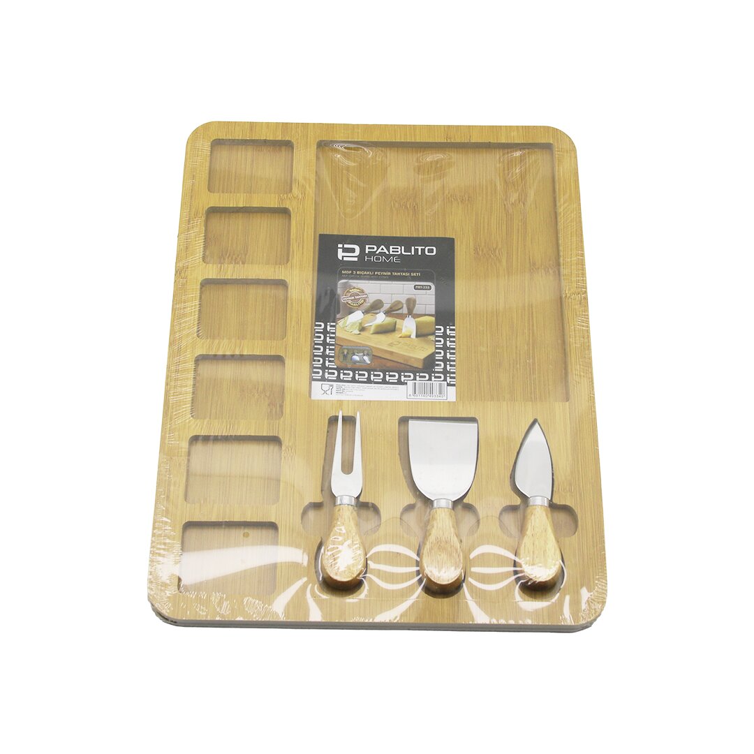 DİKDÖRTGEN 6+1 BÖLMELİ MDF KAHVALTI PEYNİR SUNUM PANOSU 3 BIÇAK=AHŞAP SAP 30X39.5CM