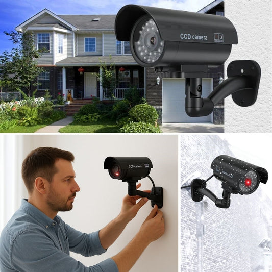 Duvara Monte Edilebilen Kırmızı Işıklı Siyah Sahte Güvenlik Kamerası Fake Kamera