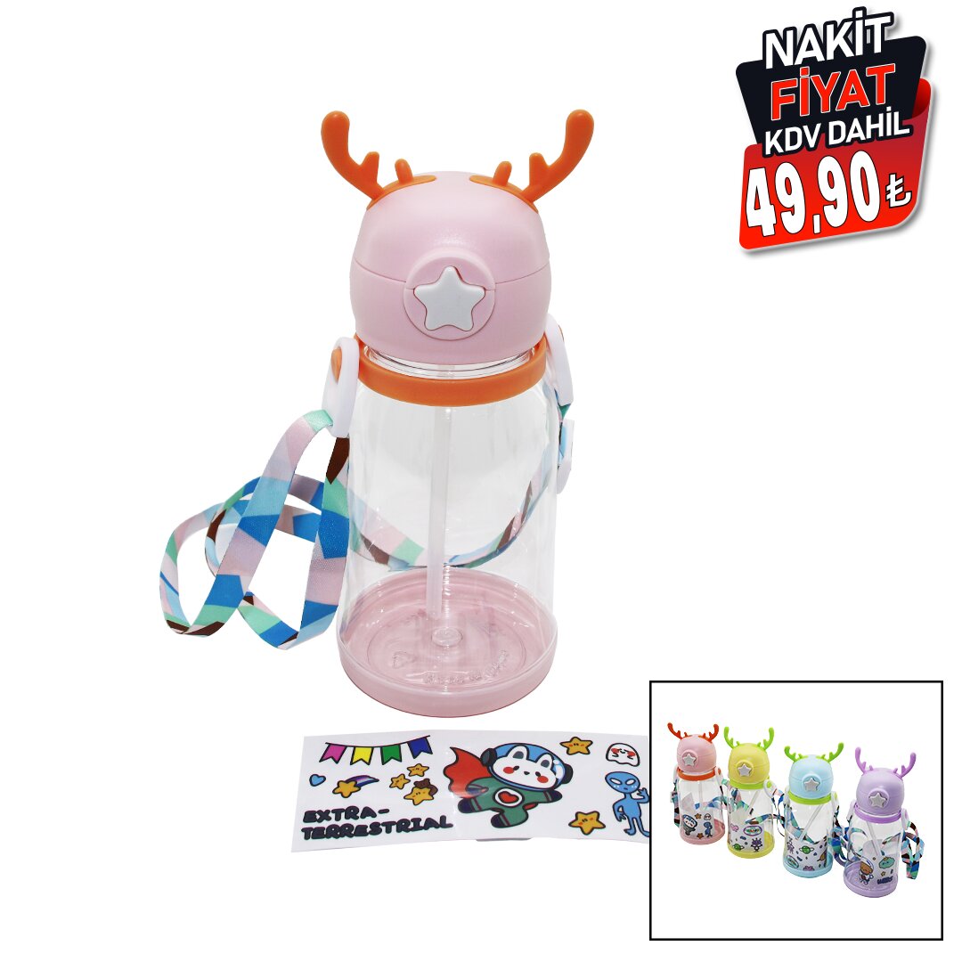 GEYİK MODELİ PİPETLİ ÇOCUK MATARA SULUK ASKI İPLİ