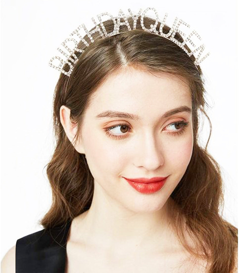 Gümüş Renk Kristal Taşlı Parlak Birthday Queen Yazılı Kraliçe Taç 16x17 cm